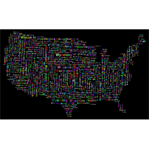 Prismatic America States And Capitals Word Cloud