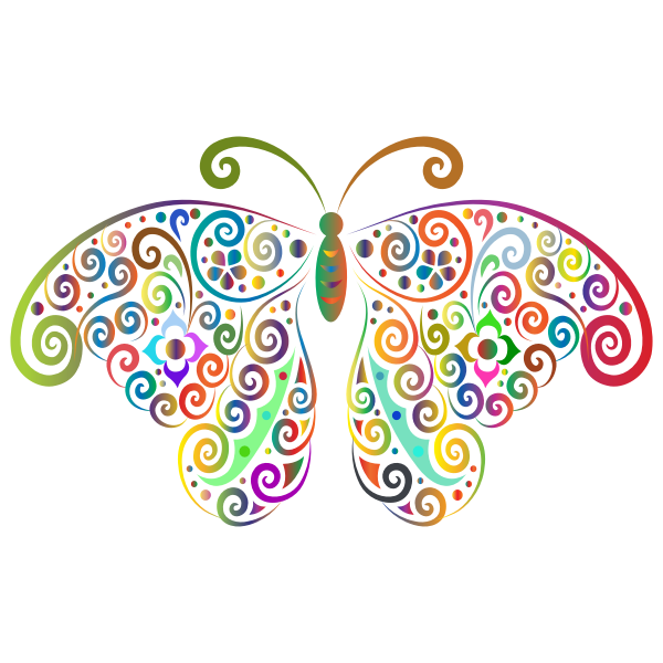 Prismatic Floral Flourish Butterfly Silhouette 2 No Background