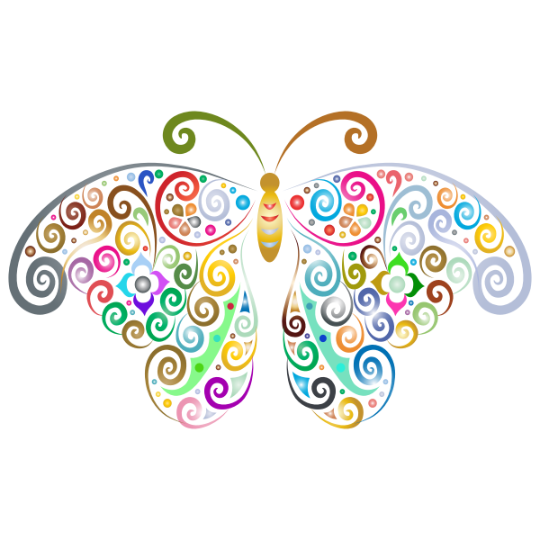 Prismatic Floral Flourish Butterfly Silhouette No Background