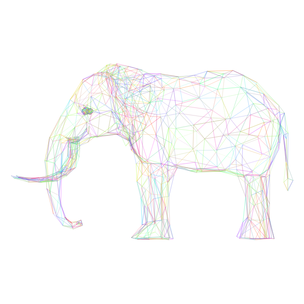 Prismatic Low Poly 3D Elephant Wireframe No Background