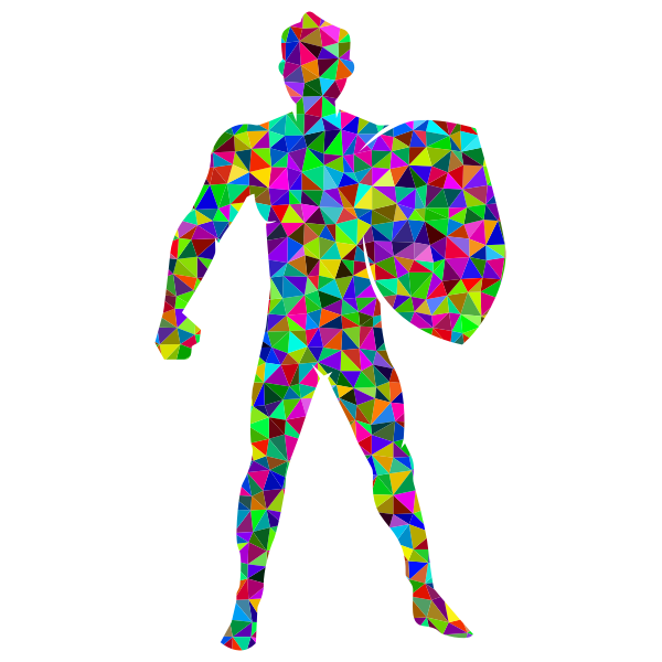 Prismatic Low Poly Man With Shield