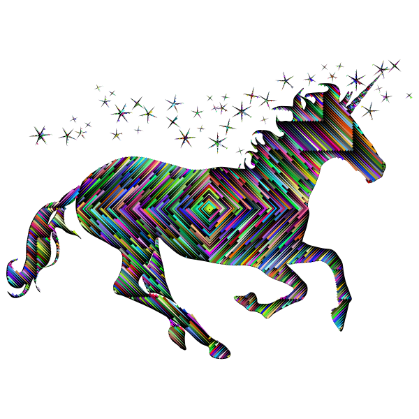 Prismatic Magical Unicorn Silhouette Concentric With Background