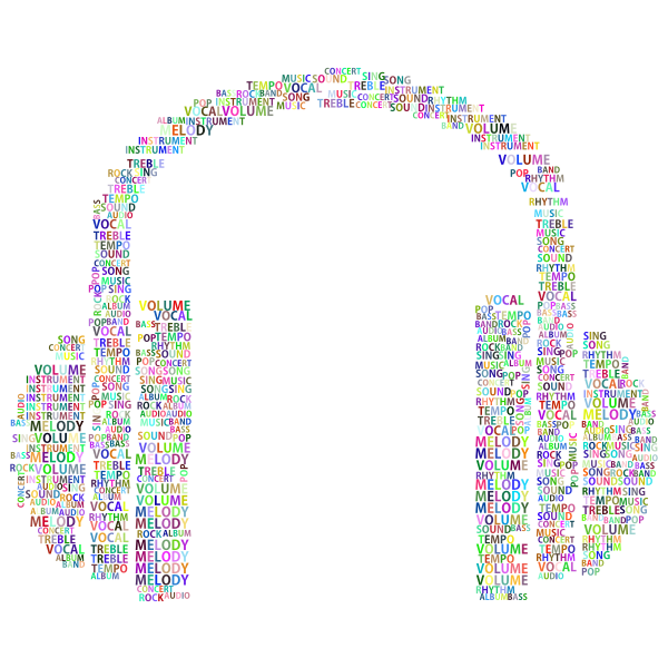 Prismatic Music Headphones Word Cloud No Background