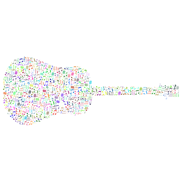 Prismatic Musical Notes Old Fashioned Guitar No Background