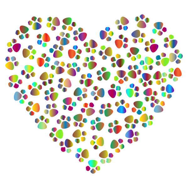 Colorful heart with paw prints