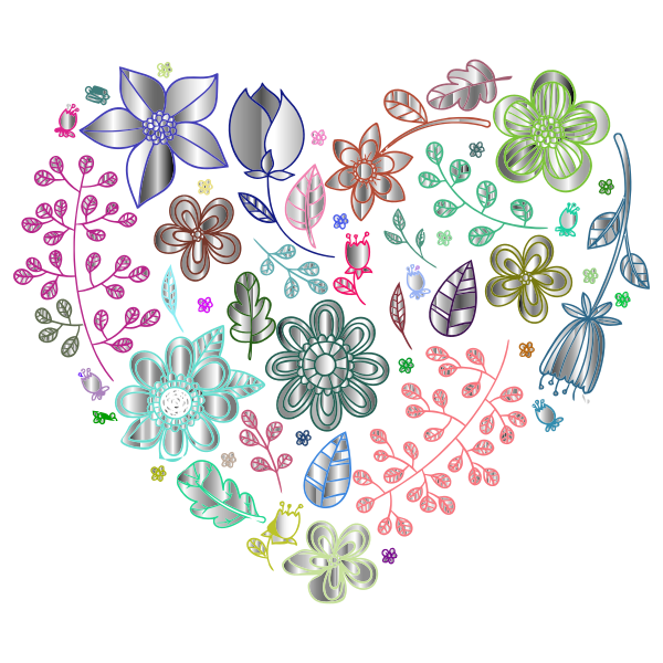 Prismatic Psychedelic Floral Heart 3 No Background