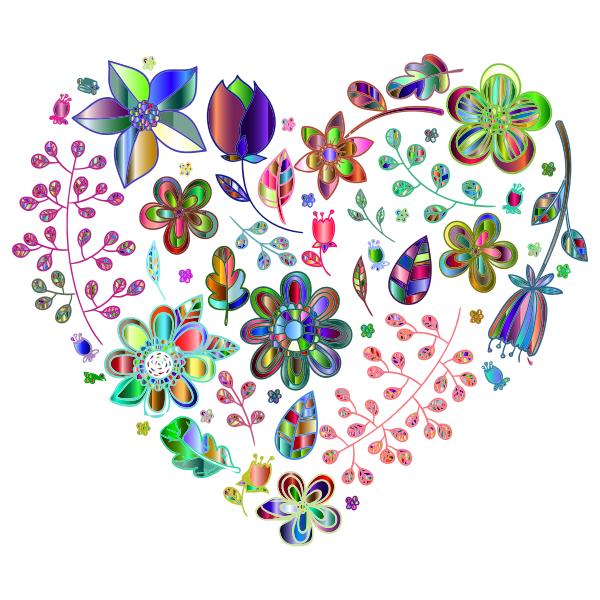 Prismatic Psychedelic Floral Heart 4 No Background