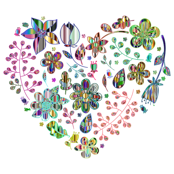 Prismatic Psychedelic Floral Heart 6 No Background