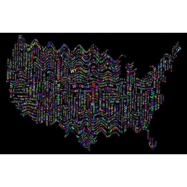 Prismatic Ripples America States And Capitals Word Cloud
