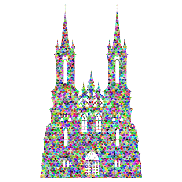 Prismatic Triangular Mosaic Gothic Castle Silhouette