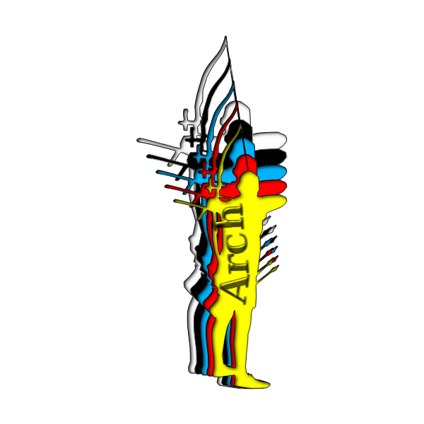 Vector image of archer man silhouette in multiple colors
