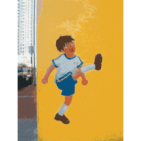 Vector clip art of boy playing football mural drawing
