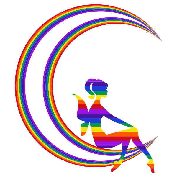 Rainbow Fairy Relaxing On The  Rainbow Crescent Moon