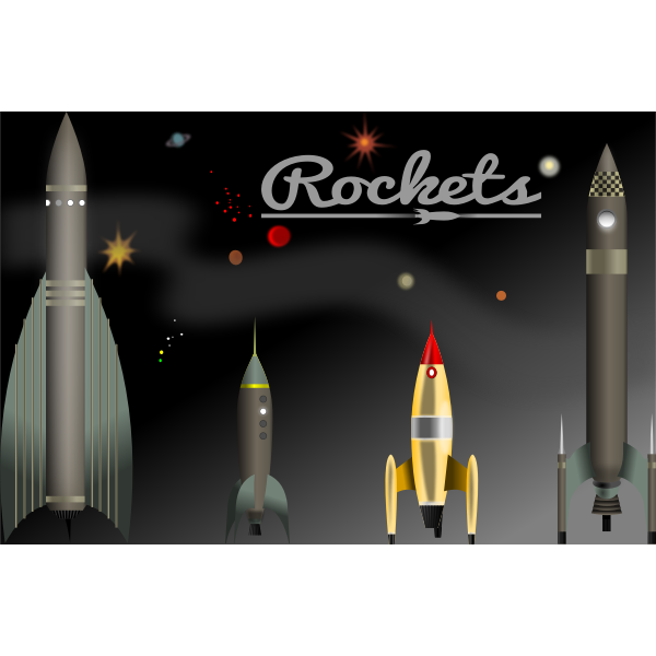 Vector graphics of selection of vintage rockets