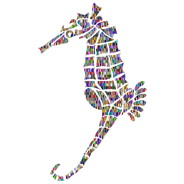 Reflective Iridescent Scales Stylized Seahorse Silhouette