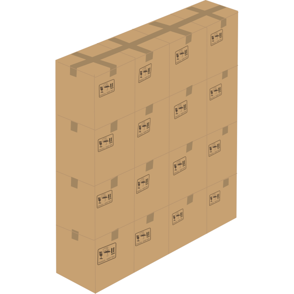Vector illustration of 16 closed boxes stacked up 4x4