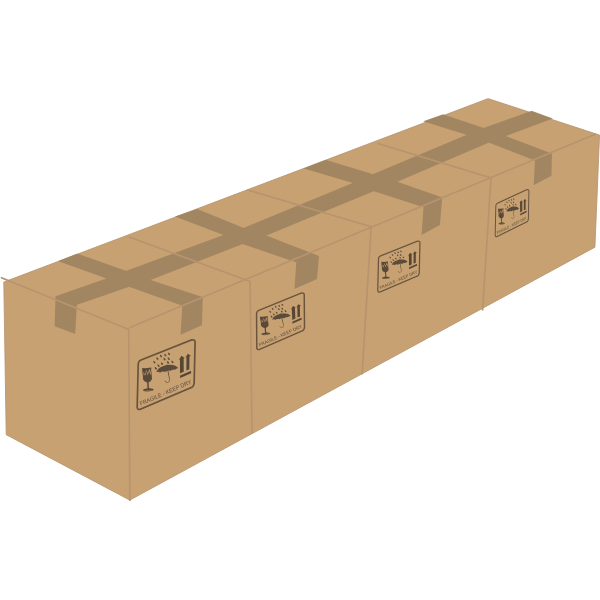 Vector drawing of 4 sealed cardboard boxes next to each other