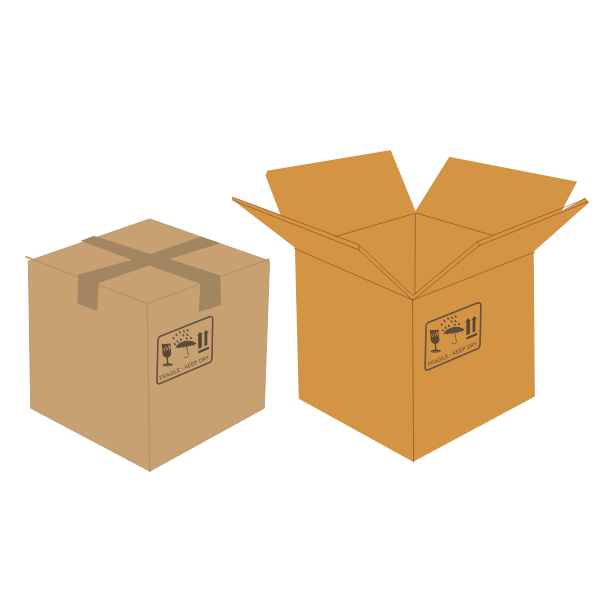 Vector clip art of sealed and open cardboard boxes