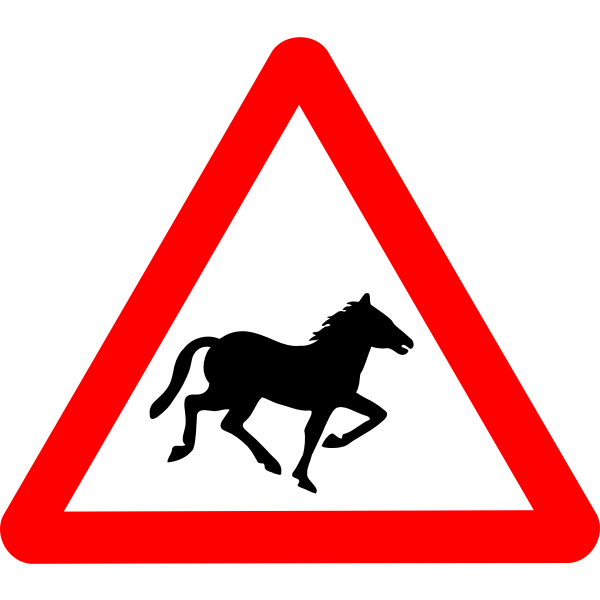 Horse on road vector warning sign