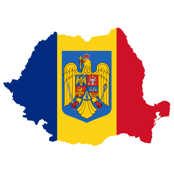 Romania Map Flag With Coat Of Arms