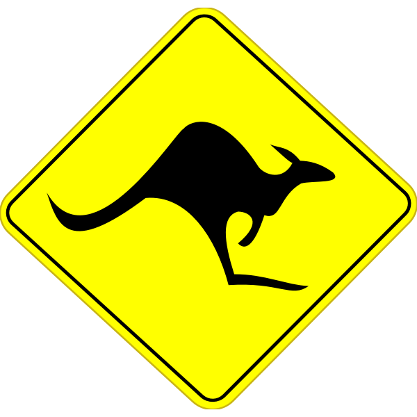 Kangaroo on road caution sign vector graphics