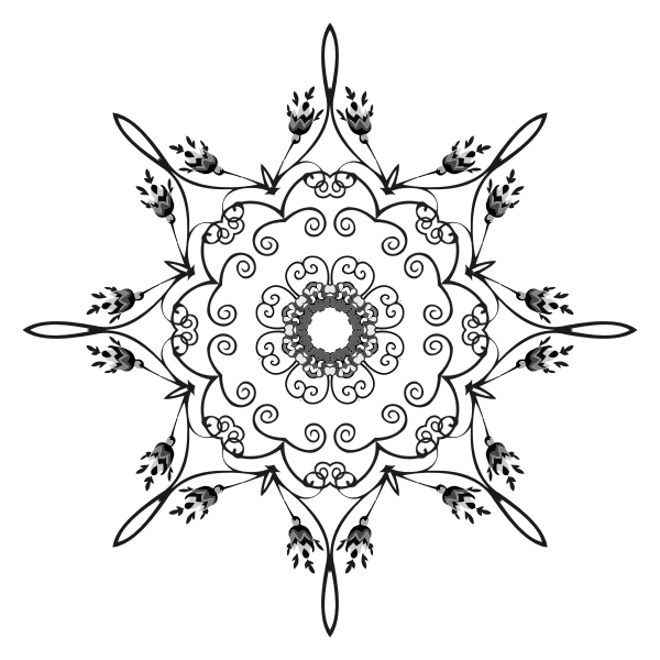 Floral mandala in black and white