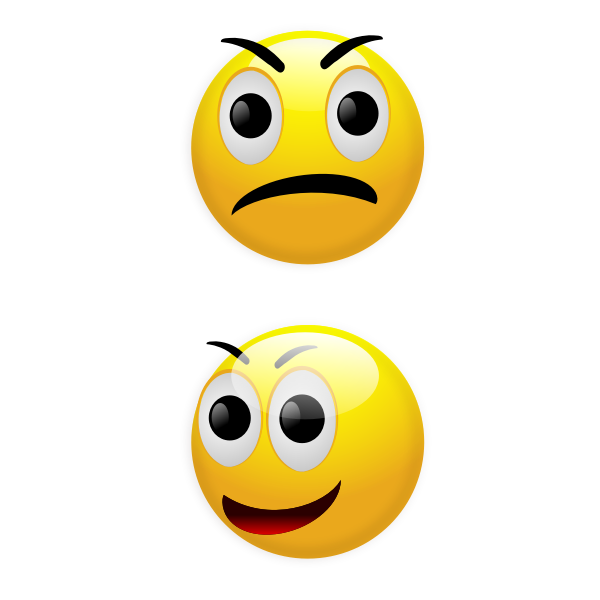 Vector drawing of happy and bewildered smilies