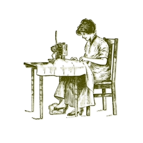 Vector illustration of vintage woman sewing on an old machine