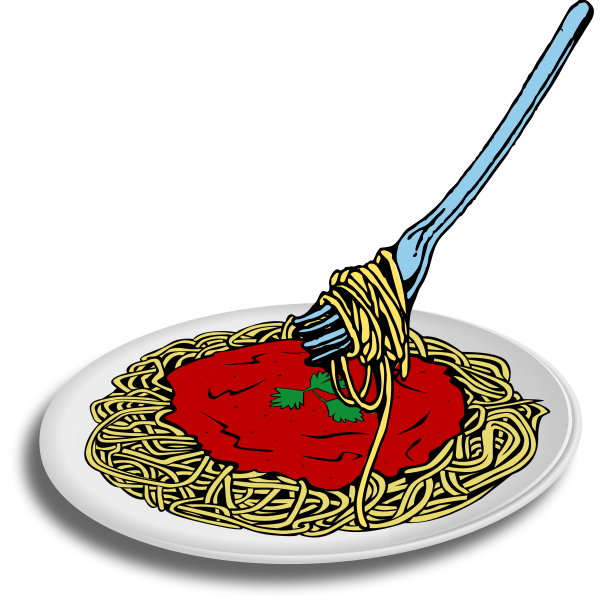 Vector image of spaghetti on a plate with fork