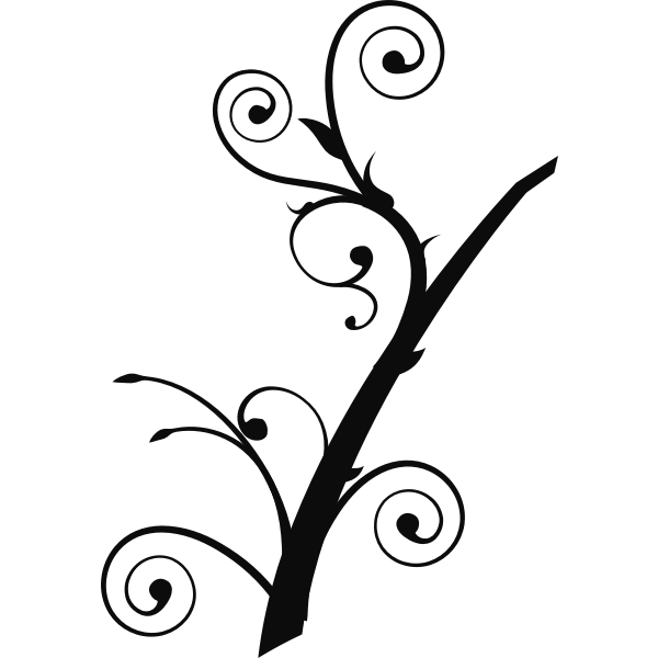 Upright twisted branch silhouette vector illustration