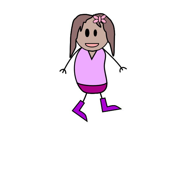 Vector drawing of girl stick figure in purple clothes