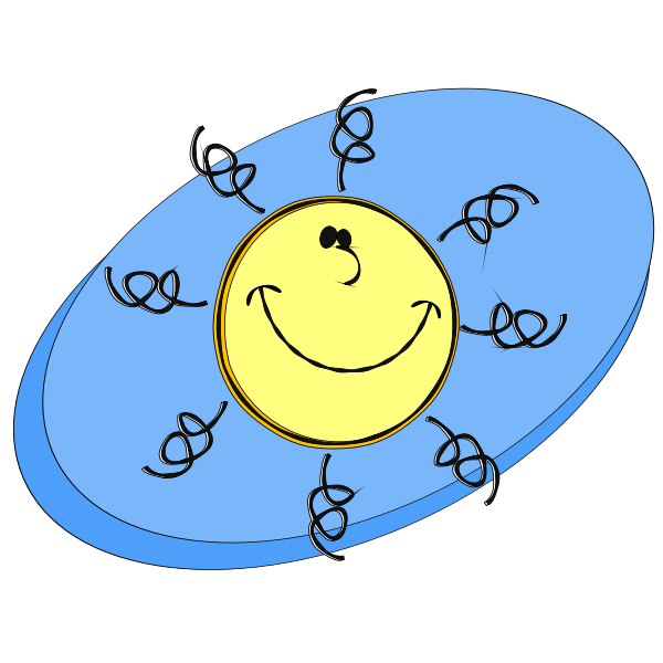 Vector graphics of smiling sun with thin hair
