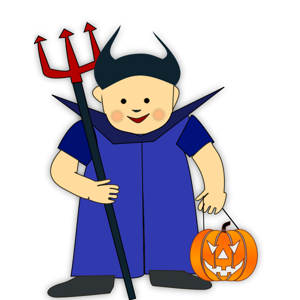Download Vector image of boy with pitchfork and pumpkin | Free SVG