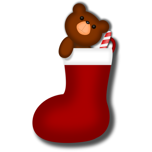 Vector graphics of teddy bear in Christmas stocking