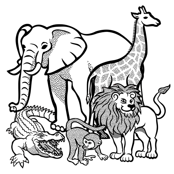 Outline drawing of African animals