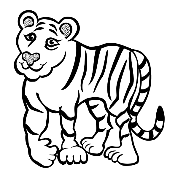 Drawing of friendly tiger in black and white | Free SVG
