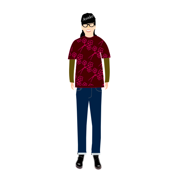 Vector drawing of trendy guy in t- shirt with plum pattern | Free SVG