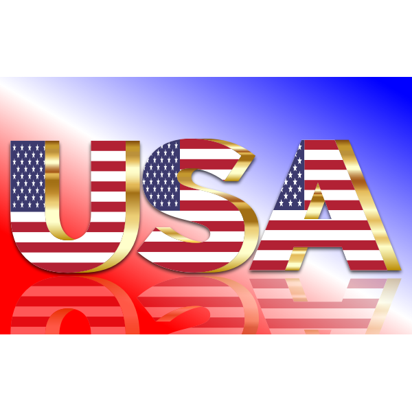 USA Flag Typography Gold With Reflection
