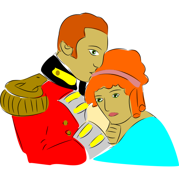 Vector clip art of soldier kissing a woman