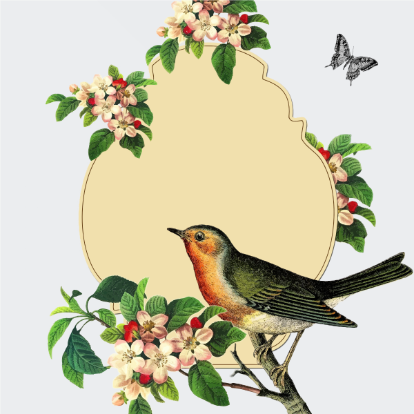 Small Bird On An Apple Blossom Tree Vector Image Free Svg