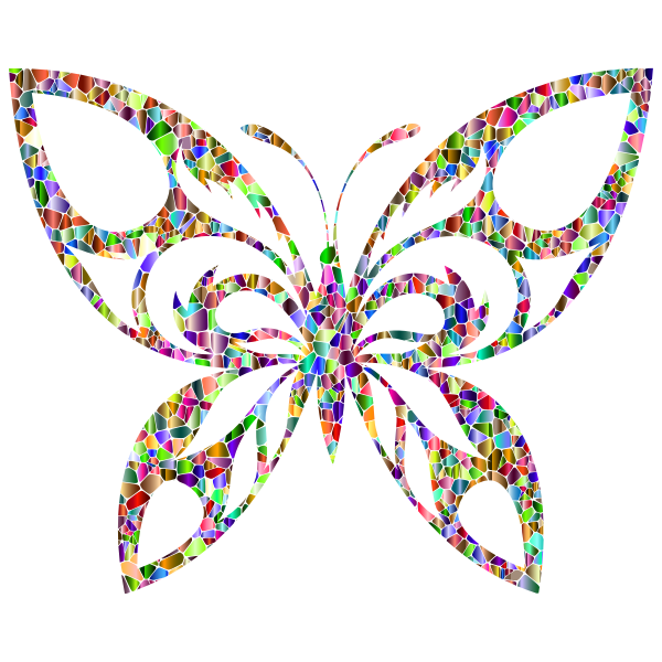 Vivid Polychromatic Tiled Tribal Butterfly Silhouette