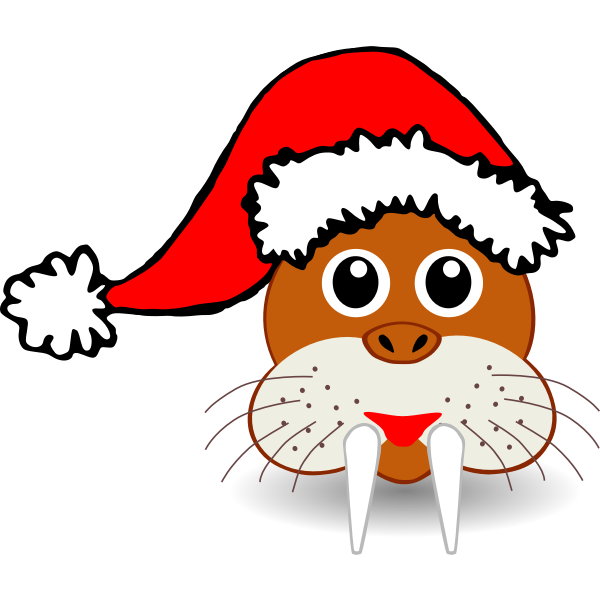 Walrus face with Santa Claus hat vector