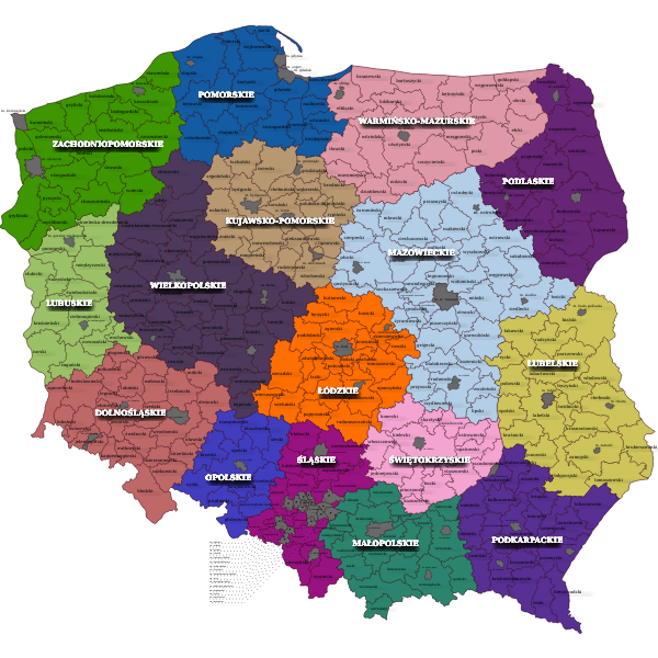 Districts of Poland map vector clip art