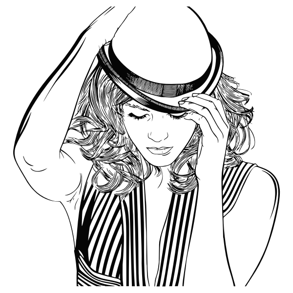 Woman Adjusting Hat Line Art