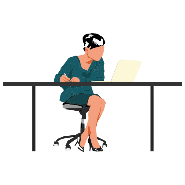 Woman sitting at desk | Free SVG