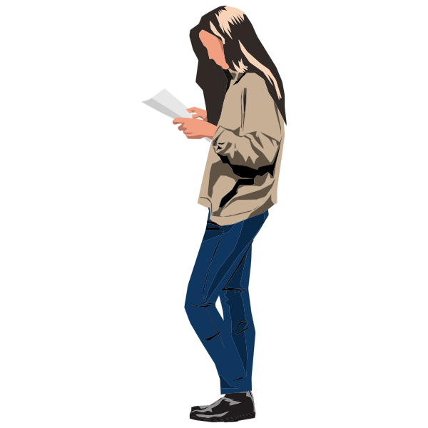 Woman standing up and reading