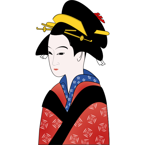 Japanese woman in red kimono vector graphics