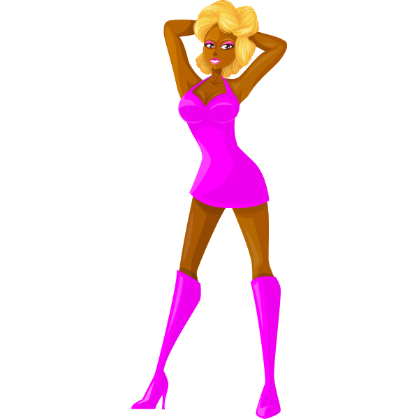 Blonde lady in pink clothes