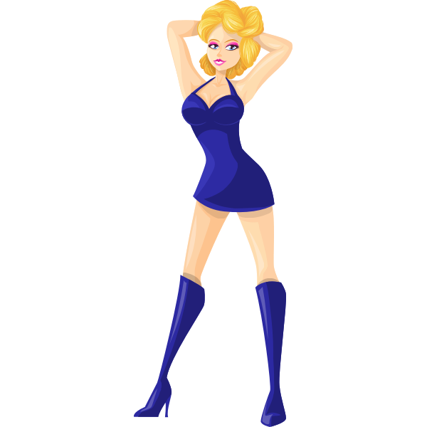 Blonde in blue clothes