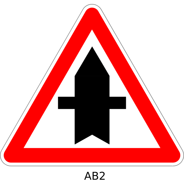 Approaching intersection on road with priority traffic warning sign vector graphics